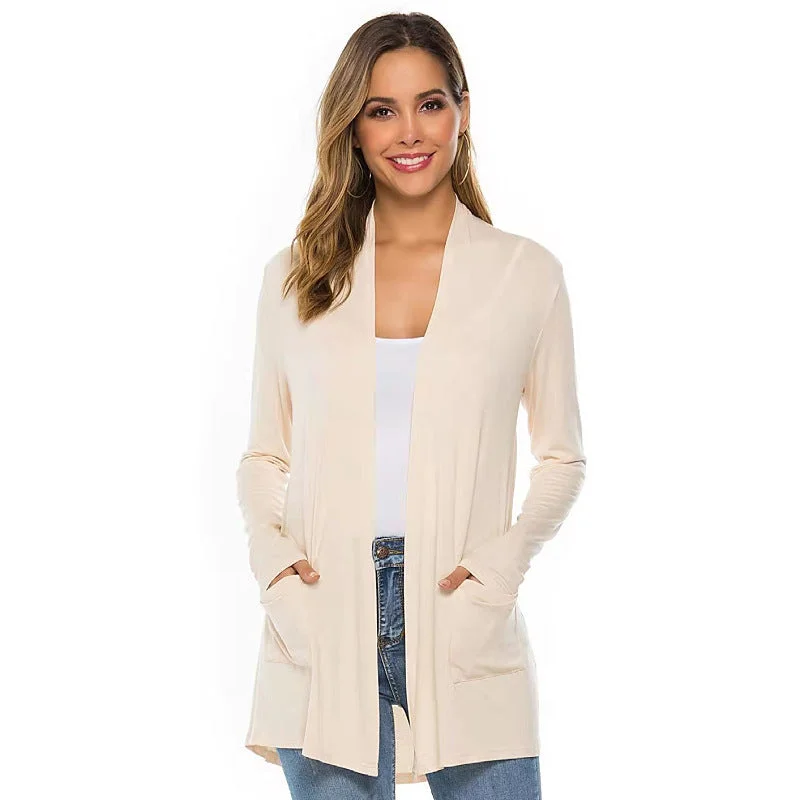 WOMEN'S CASUAL LIGHTWEIGHT OPEN FRONT LONG SLEEVE CARDIGANS Toggled Drawstring Belted