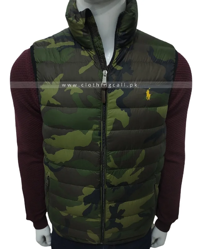 RL Camouflage Packable Sleeveless Puffer Jacket Zippered Jacket Buttoned Jacket Snapped Jacket