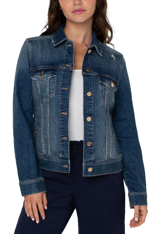 Liverpool Classic Jean Jacket (Meteorite Wash) Notch Collar Peter Pan Collar Cowl Neck