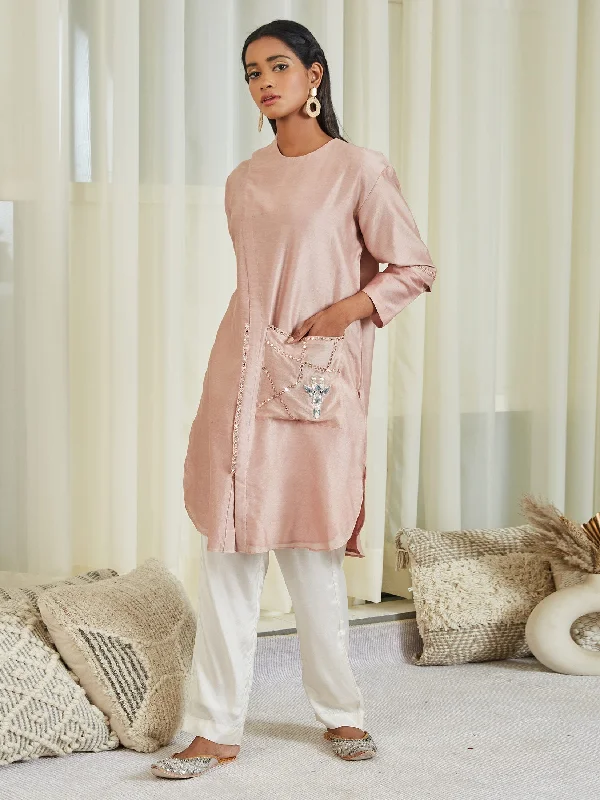 Mirror Embellished Safari Dress Tunic with Pants Leggings Wide-Leg,