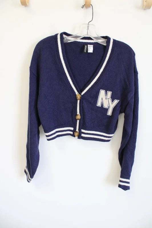 H&M Divided Navy Blue NY Collegiate Cardigan | XS Seamless Knitted Crochet