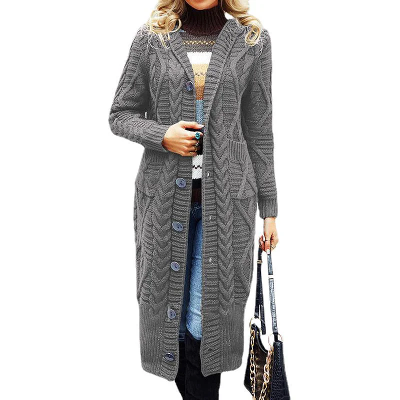 Wool Solid Color Cardigan Loose And Long Oversized Coat Hooded Caped Shawl Collar