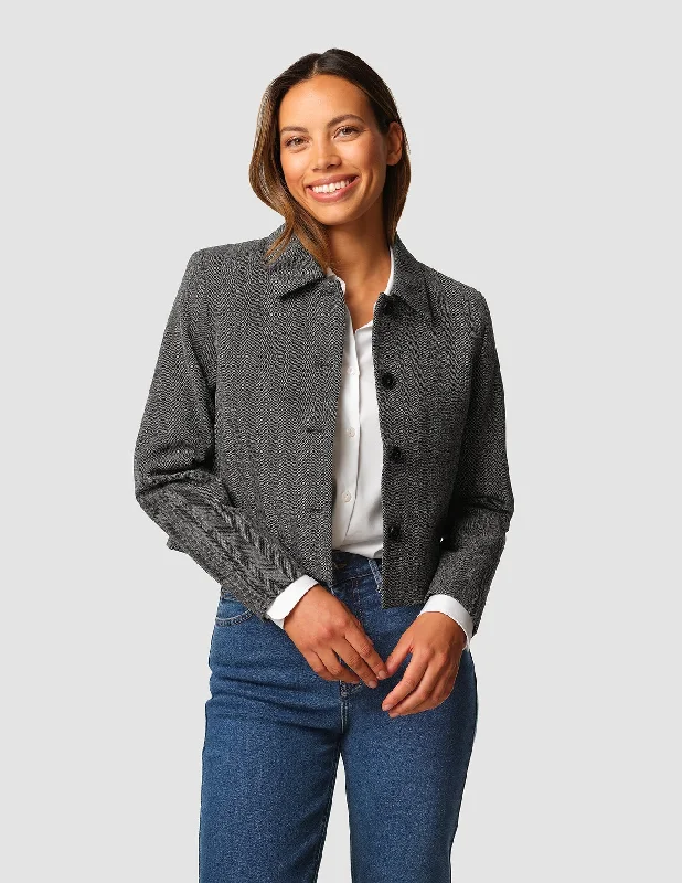 Serene Short Jacket Grey Herringbone Belted Jacket Elasticated Jacket Padded Jacket