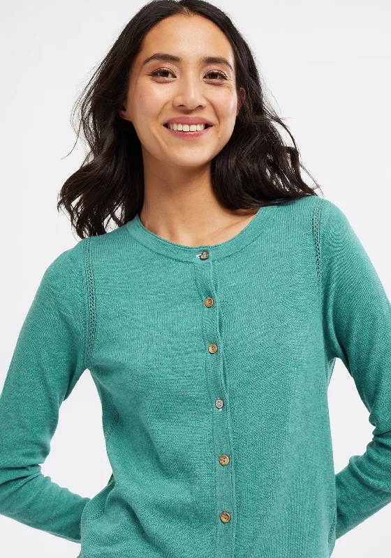 White Stuff Sketch Organic Cotton Cardigan, Teal Stretchy Elastic Breathable