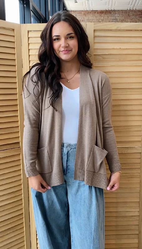 Easy Going Cardigan | Mocha Front Pockets Side Pockets Patch Pockets