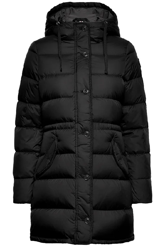 GANT Women Long Jacket Down Puffer Black Hooded Jacket Caped Jacket Shawl Collar Jacket