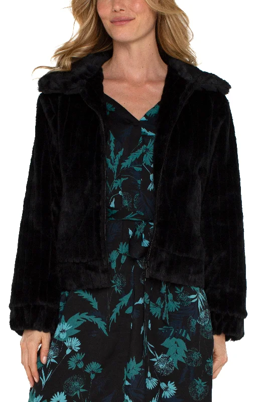 Liverpool Zip Up Fur Jacket (Black) Lace Jacket Ribbed Jacket Sequined Jacket