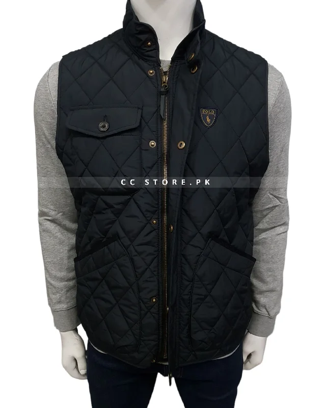 RL Diamond Quilted Sleeveless Black Jacket Bomber Jacket Anorak Windbreaker