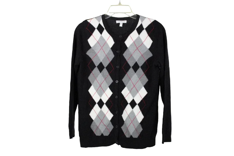 Croft & Barrow Black Argyle Cardigan | S Cable Knit Ribbed Knit Lace Knit