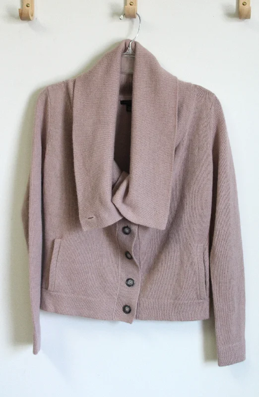 Ann Taylor Wool Blend Dusty Pink Cardigan | XS Notch Collar Peter Pan Collar Cowl Neck