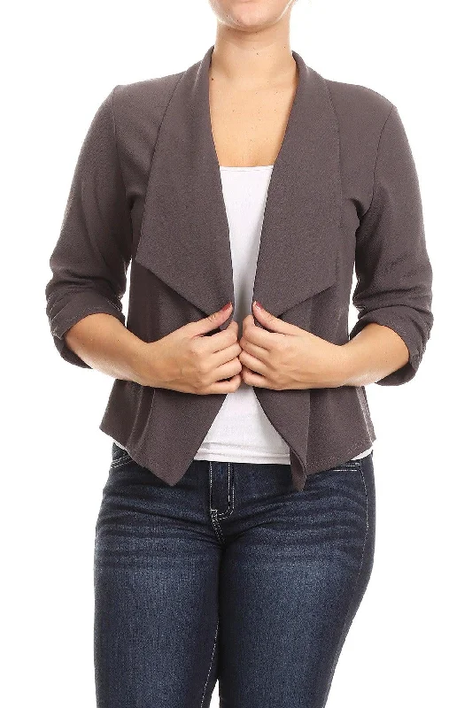 Women's Plus Size 3/4 Sleeve Casual Office Work Open Front  Blazer Jacket V-Neck Jacket Boat Neck Jacket Square Neck Jacket