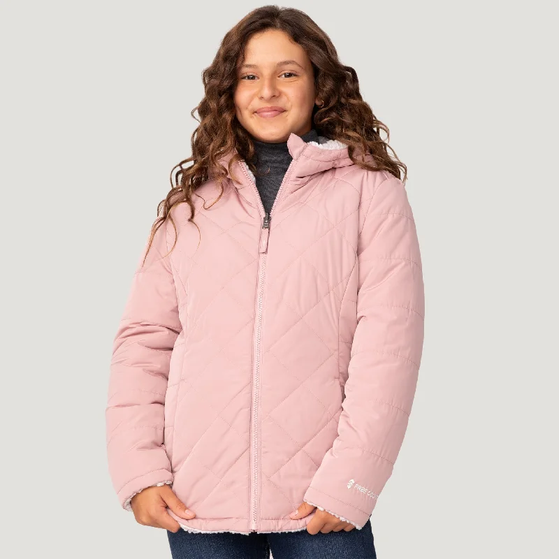 Girls' Stratus Lite Reversible Jacket Tiered Jacket Buttoned Jacket Zippered Jacket