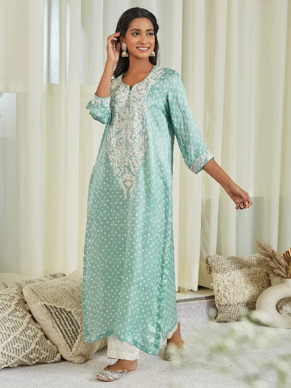 Gajji Silk Bandhani Dori Mirror Embellished Kurta with Pants Discount Cotton,