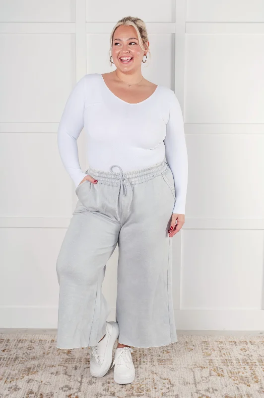 Hazel Blues® |  In or Out Wide Leg Cropped Pants in Light Grey Comfort High-Waisted,