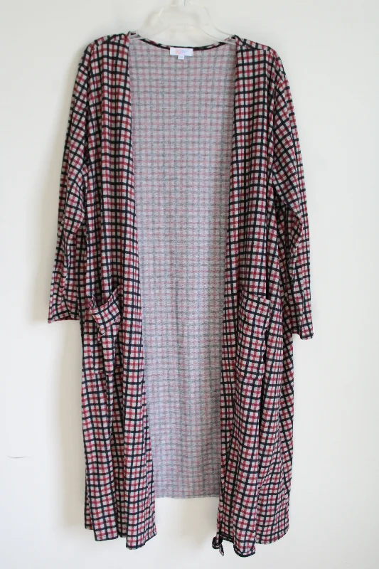 LuLaRoe Red & Black Plaid Long Cardigan | 2XL Machine Wash Dry Clean Hand Wash