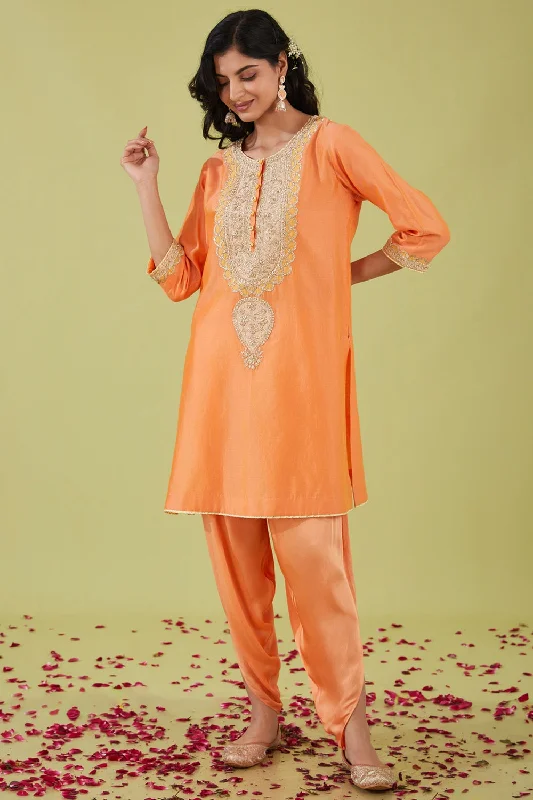 Peach Short Kurta With Pants Jeans New Arrival,