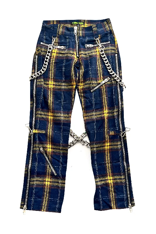 Plaid Poly Chain Bondage Pants Trendy Trousers,