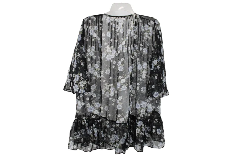 American Eagle Black Floral Sheer Cardigan | XS/S Terry Terry Cloth Terry Knit