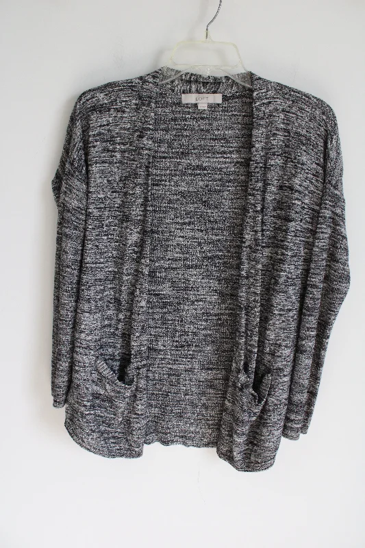 Ann Taylor LOFT Gray Heathered Knit Cardigan | XS Mesh Fabric Canvas Fabric Denim Fabric