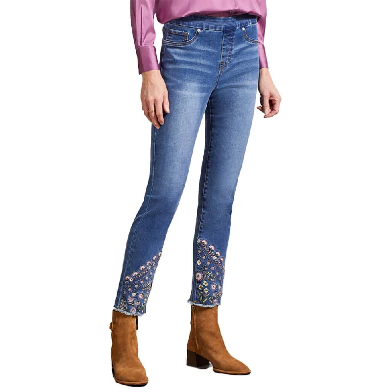 Tribal 28-Inch Audrey Pull On Slim Ankle Pant With Fancy Embroider - Blue Quartz Limited Edition Stretch,