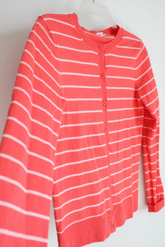 Gap Coral Pink White Striped Cardigan | S Polka Dot Checkered Tartan