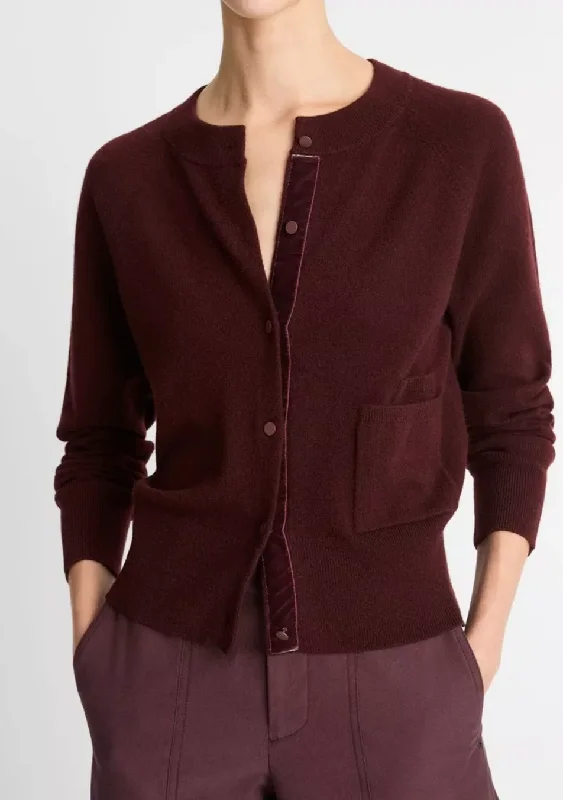 Velvet-Trim Wool-Blend Cardigan Real Fur Shearling Chenille