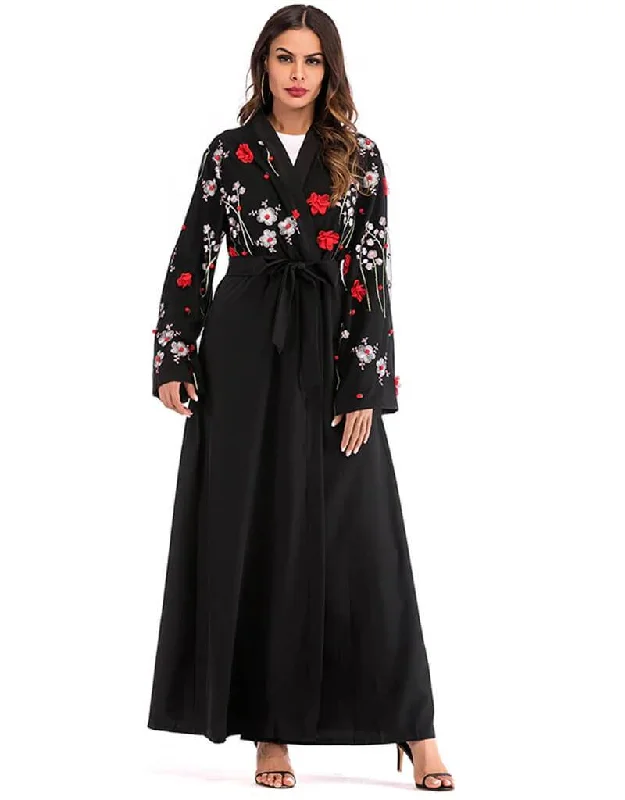 Floral embroidered Women Cardigan Tailored Straight A-Line