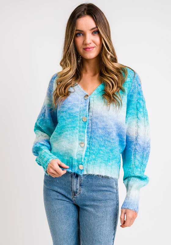 Seventy1 Buttoned Knit Ombre Cardigan, Blue Knit Fabric Woven Fabric Fleece Fabric