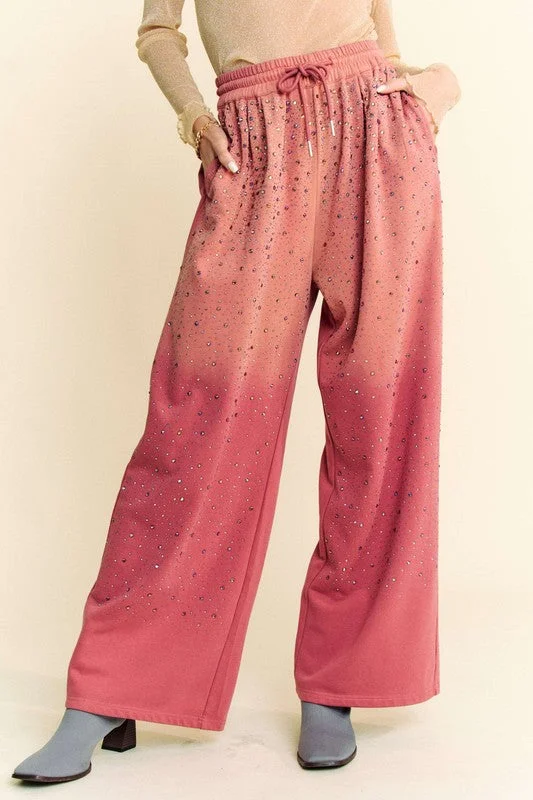 Hazel Blues® |  Davi & Dani Rhinestone Drawstring Wide Leg Pants Trendy Trousers,