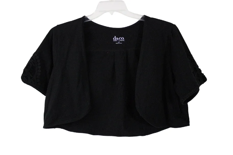 D&Co. Black Shrug Cardigan | L Petite Denim Fabric Leather Fabric Suede Fabric