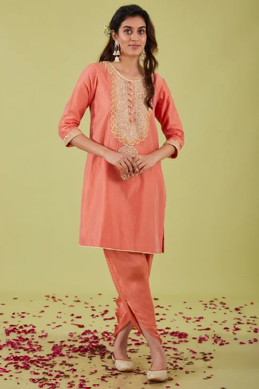 Rust Pink Short Kurta With Pants Leggings Free Shipping,