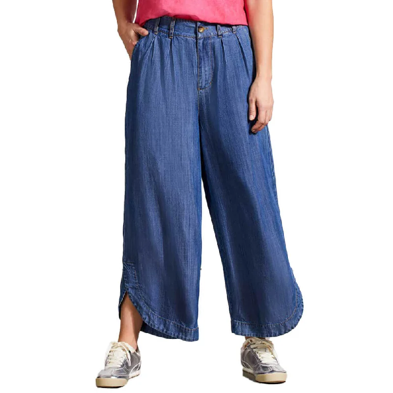 Tribal 24-Inch Flowy Pleated Pant With Tulip Hem & Pockets - Dark Chambray Cotton Quality,