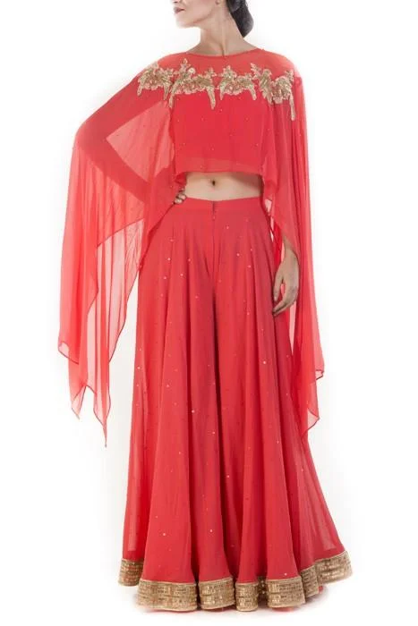 Golden Embroidery Cape and Sharara Pants High-Waisted Clearance,