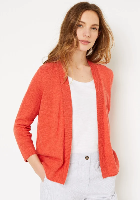 White Stuff Ocean Cotton & Linen Cardigan, Burnt Orange Real Fur Shearling Chenille