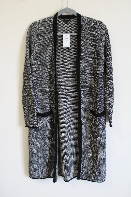 NEW J.Jill Wearever Collection Black Knit Long Cardigan | XS Striped Floral Plaid