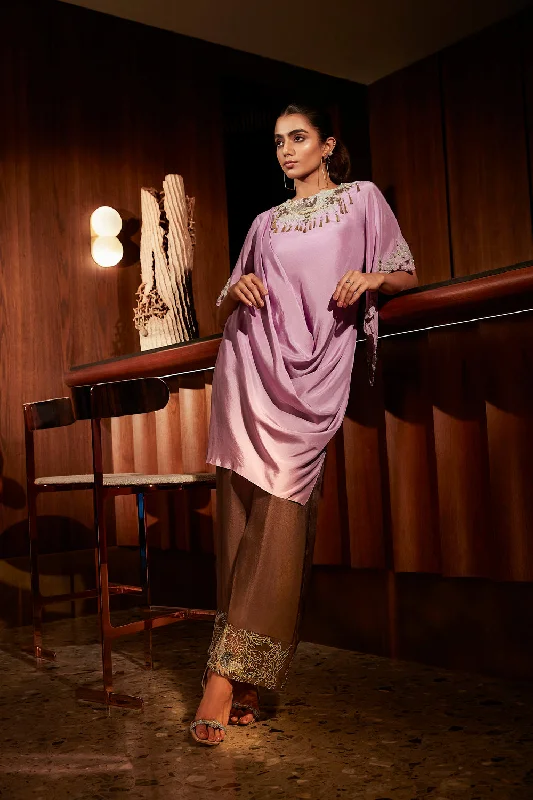 Silk Cowl Kurta With Embroidered Pants New Arrival Wide-Leg,