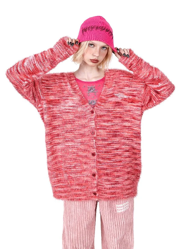 PINKSPINK Fuzzy Marled Cardigan - Coral Pink Oversized Loose Flowy