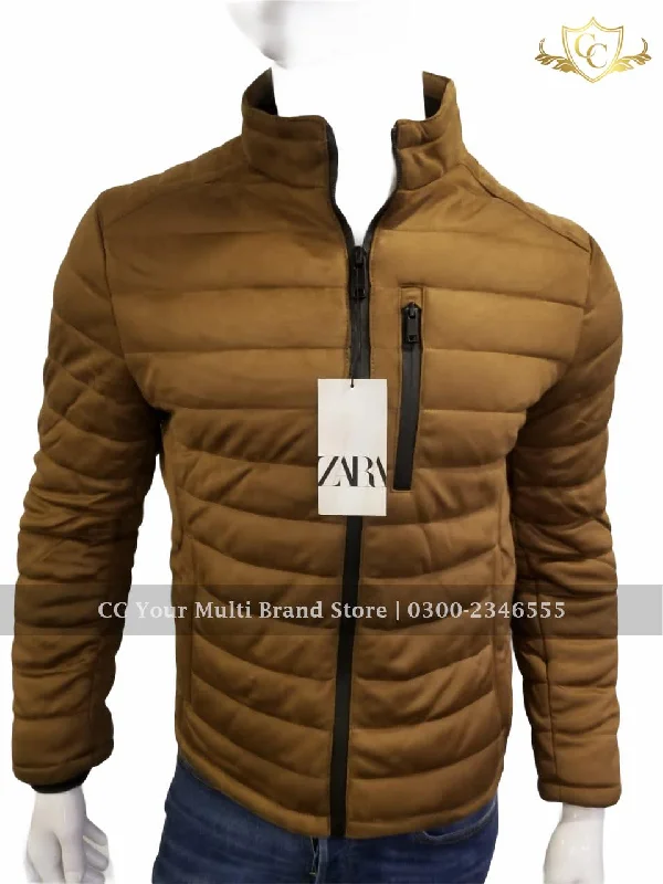 ZR Man Suede Quilted Camel Jacket Toggled Jacket Drawstring Jacket Belted Jacket