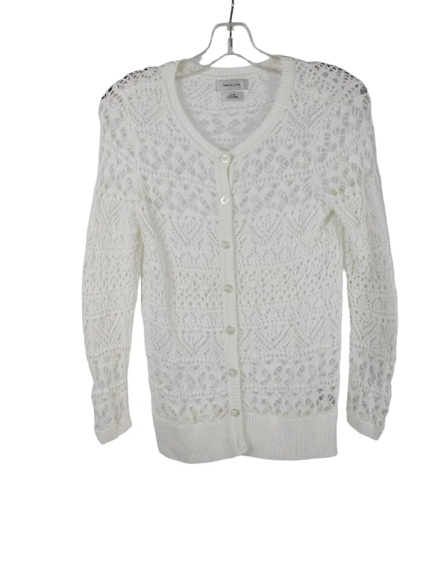 Van Heusen White Crocheted Cardigan | XS Zippered Front Buttoned Front Snap Front