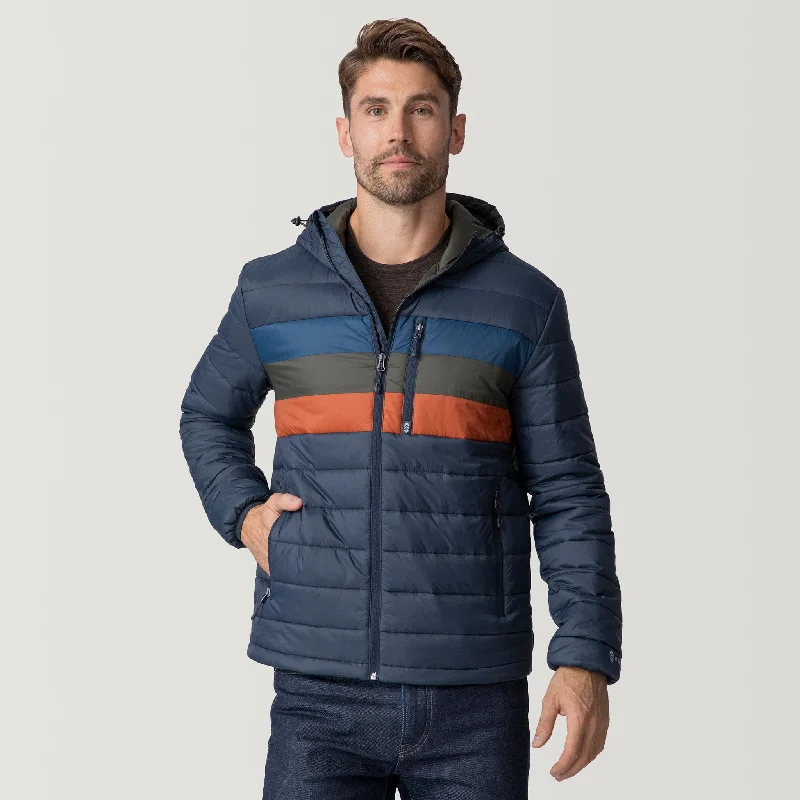 Men's Tri-Color Hooded Puffer Jacket Striped Jacket Polka Dot Jacket Floral Jacket