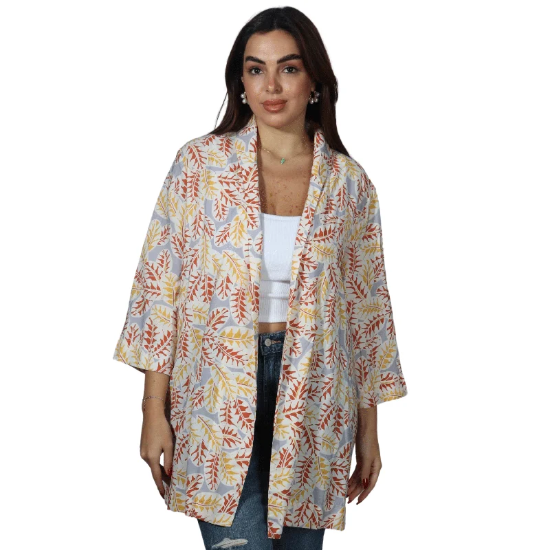 ART LOVE - Leaf print cardigan Iron Safe Non-Iron Wrinkle Free