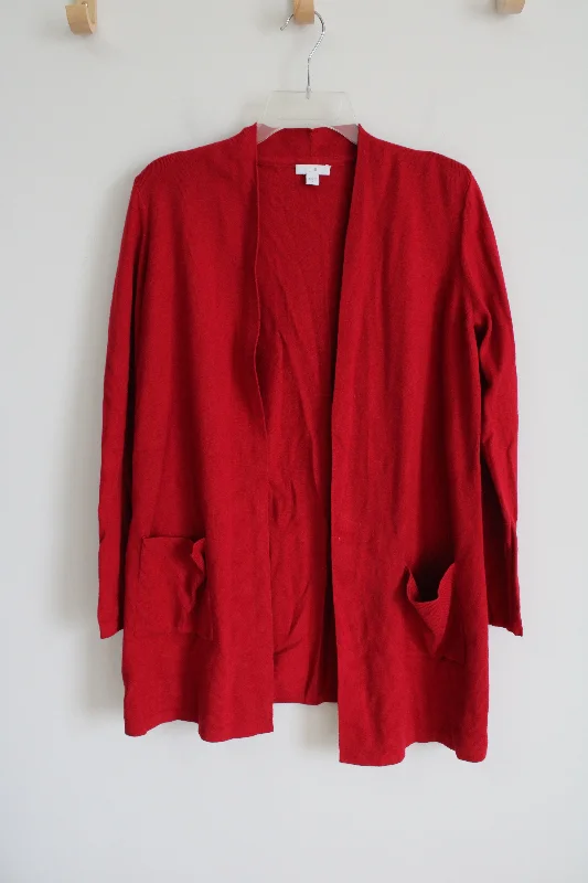 J.Jill Red Knit Cardigan | S Satin Blend Silk Blend Wool Blend