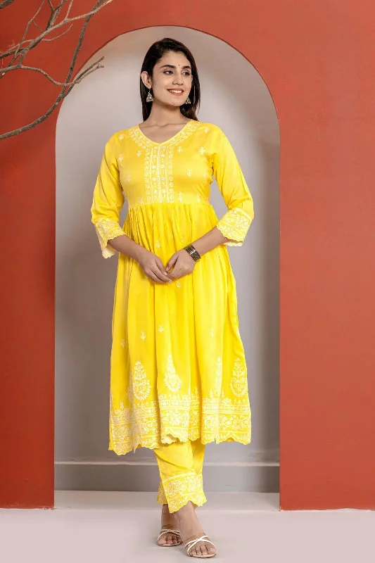 Yellow Kurti Pant Set Free Shipping Denim,