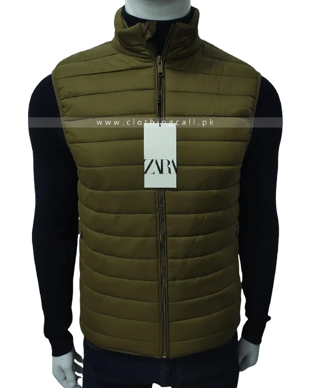 ZR Sleeveless Olive Green Puffer Jacket (500) Snapped Jacket Toggled Jacket Drawstring Jacket