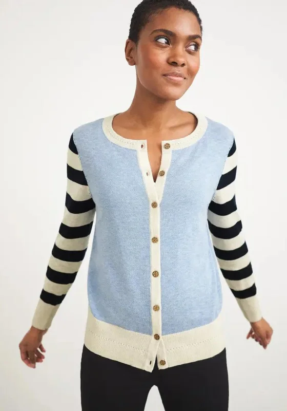 White Stuff Lola Crew Neck Stripe Cardigan Blue Machine Wash Dry Clean Hand Wash