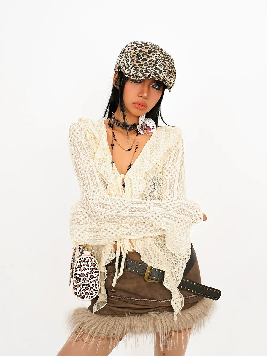 Nico Molly Boho Crochet Cardigan - Cream (Women's) Bright Pastel Dark