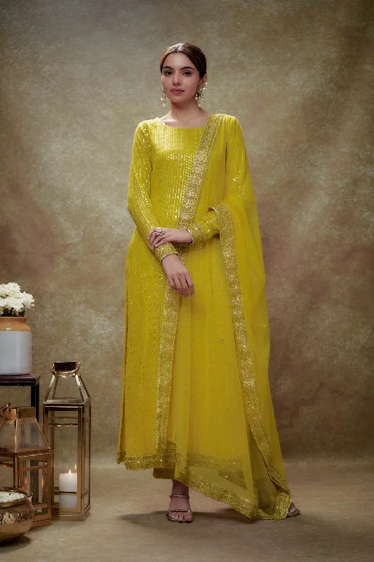 Haldi & Gold Sequin Kurta Pants Set Discount Cotton,