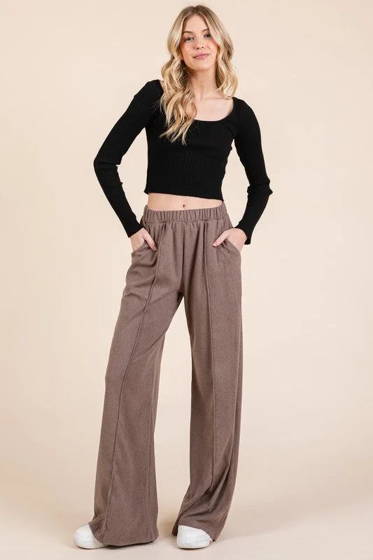 Hazel Blues® |  BOMBOM Elastic Waist Wide Leg Pants with Pockets Trousers Limited Edition,