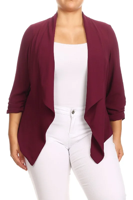 Women's Plus Size Draped Neck Open Front Cardigan Jacket Satin Fabric Silk Fabric Chiffon Fabric