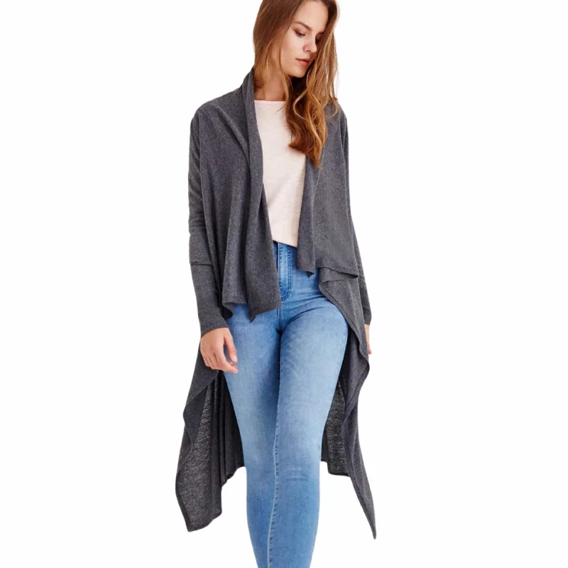 OXXO - Long Sleeve Asymmetric Cardigan Glossy Satin Silk